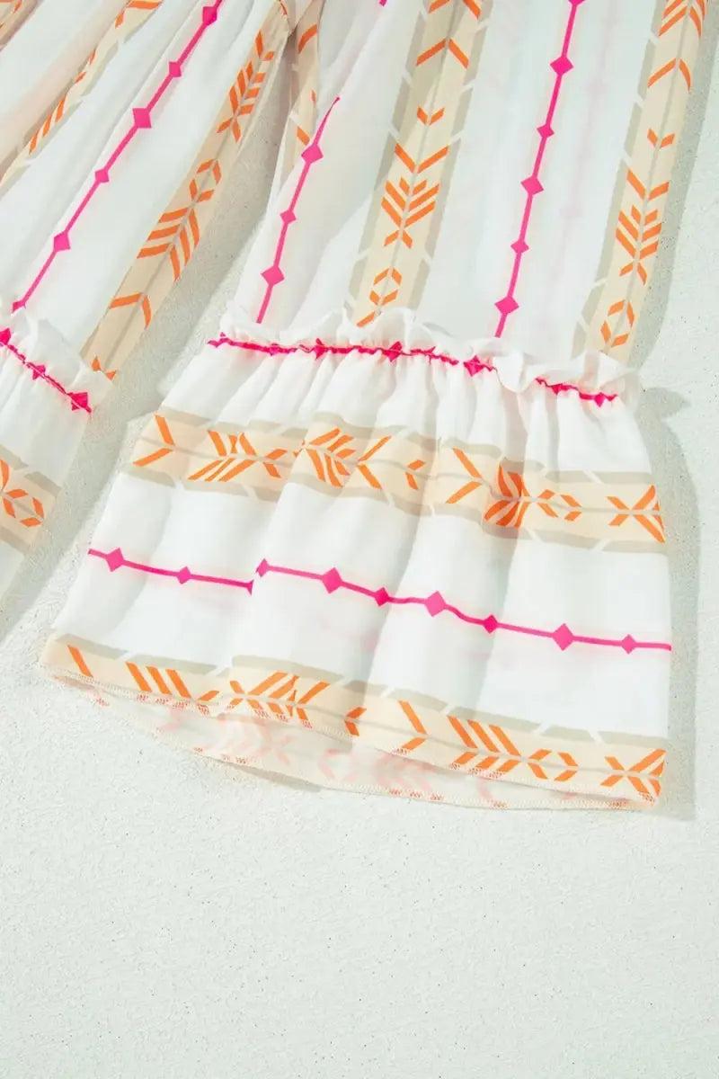 Printed Ruffled Notched Loose Dress for Effortless Style - Love Salve